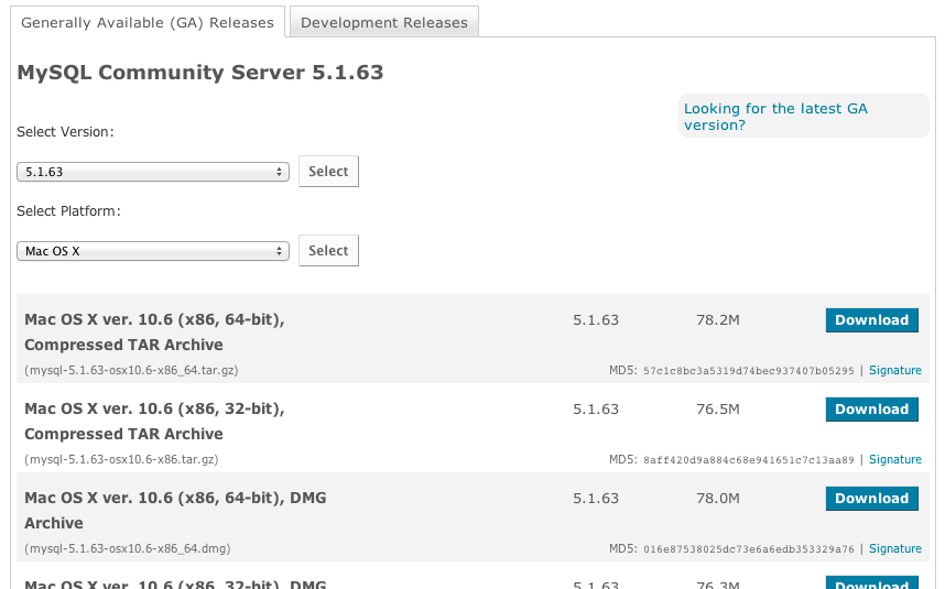 MySQL Download Page