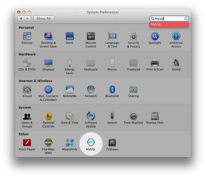 System Preferences MySQL